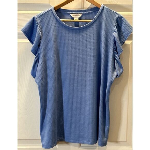 Liz Claiborne Womens Size XL Blue Textured Top Blouse Shirt Flutter Sleeve - Picture 1 of 4